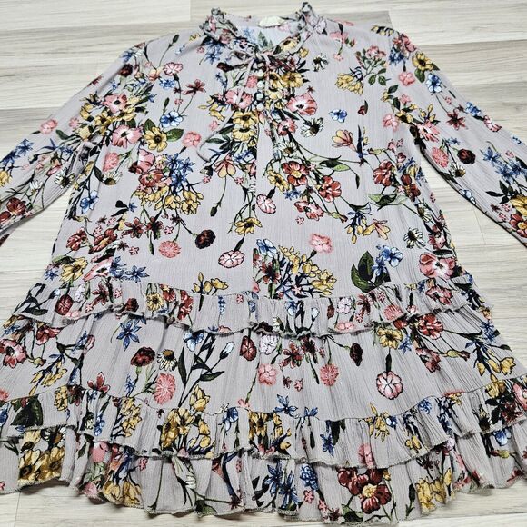 ALTAR'D STATE Womens Tan Colorful Floral Ruffle Tunic Blouse Small - Picture 3 of 10